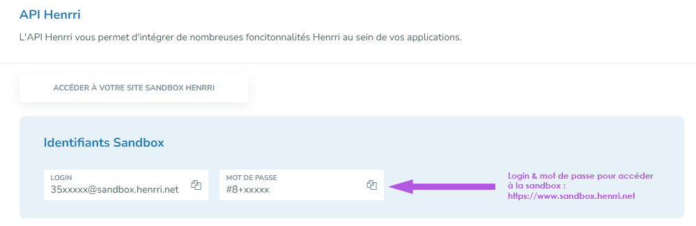 Identifiants Sandbox : login et mot de passe