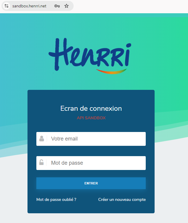 Écran de connexion sandbox.henrri.net